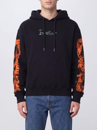 Off-white Cotton Hoodie with Back Arrow Logo and Kangaroo Pocket