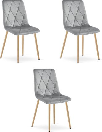 OEM Silla Libra - Terciopelo Gris Claro / Patas Color Madera X 3