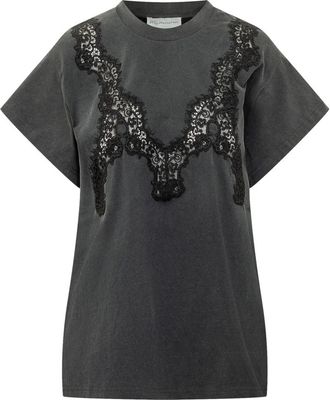 Stella McCartney T-shirt met kanten inzetstuk - Dames - T-shirts - Zwart - L - Katoen - Tops