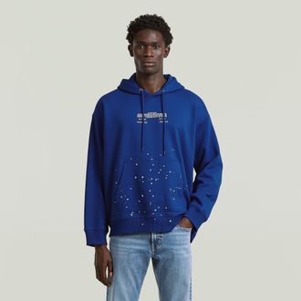 G-Star Text Splatters Relaxed Hoodie Sweater - Midden blauw - Heren