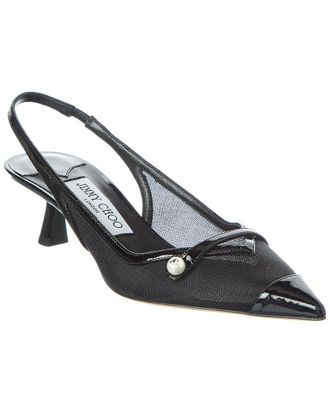 Jimmy Choo London Amita 45 Mesh & Patent Slingback Pump