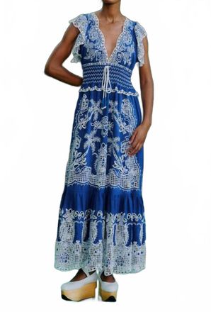 Farm Rio Romantic Richelieu Maxi Dress In Blue