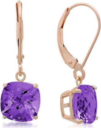 MAX + STONE Solid 10k Yellow or White Gold 8mm Cushion Cut Dangle Gemstone Earrings