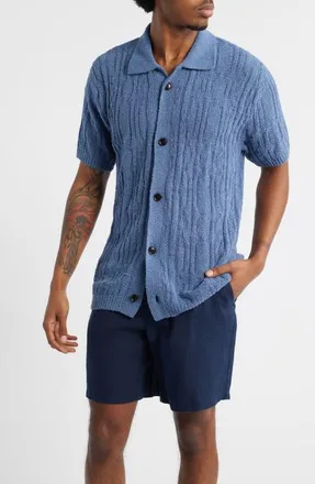 OAS Zefi Salamanca Texture Knit Short Sleeve Button-Up Shirt in Blue at Nordstrom, Size Xx-Large