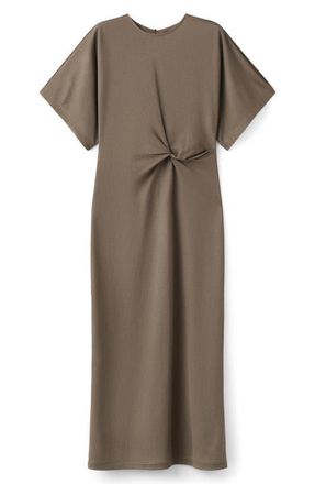 Mango Gathered Midi Dress in Light/Pastel Brown at Nordstrom, Size 10