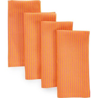 Solino Home Linen Dinner Napkins - Narrow Stripe, 20 x 20 in Pink And Orange at Nordstrom, Size Large