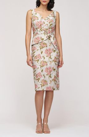 JS Collections Veda Bow Sheath Cocktail Dress in Pink/Green at Nordstrom, Size 12