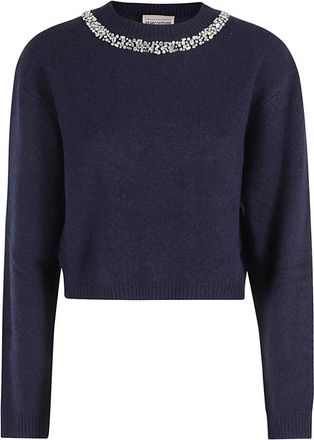 Semicouture Elegante Sofia Jurk voor Vrouwen - Dames - Ronde hals truien - Blauw - M - Wol - Truien & Vesten