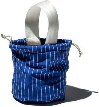 Puebco Shirt Fabric Drawstring Bag in Blue Pencil Stripe at Nordstrom