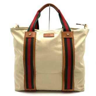 Gucci Sherry Line Beige Polyester Leather Tote Bag (Pre-Owned)