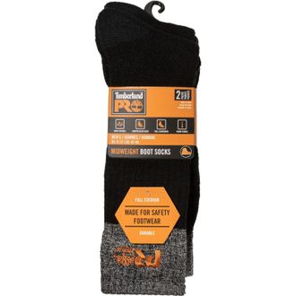 Timberland Centric Brands Mens 2-Pack Colorblock Boot Crew Socks, Black, Large