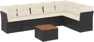 vidaXL Set De Sof&aacute;s De Jard&iacute;n 8 Piezas Y Cojines Rat&aacute;n Sint&eacute;tico Negro Vidaxl