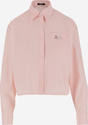 Versace Cotton Crop Shirt With Pinstripe Chain Pattern