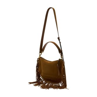 Isabel Marant Womens Fringed Calfskin Shoulder Bag Brown
