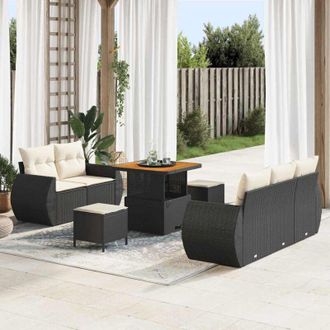 vidaXL Conjunto De Sof&aacute; De Jard&iacute;n 8 Pcs Negro Y Crema 80 X 80 X 71 Cm Vidaxl