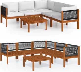 vidaXL Conjunto De Jard&iacute;n De 6 Piezas Con Cojines, Madera Color Crema, Acacia Y Cuerda Vidaxl