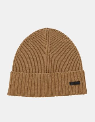 HUGO BOSS Mens Fati Beanie Hat in Virgin Wool - Cream - Size: ONE size