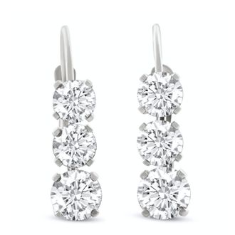 Pompeii3 1 1/2Ct 3-Stone Diamond Leverback Hoops Womens Earrings 14k Gold 1/2 Tall Lab