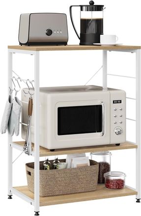 Woltu Estanter&iacute;a De Cocina, Carrito De Servicio Con 3 Estantes, Estante Para Microondas, Horno, Tostadora, Roble - Woltu