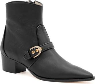 Amalfi By Rangoni Plotina Pointed Toe Bootie in Nero Vapor Gold Buckle at Nordstrom, Size 6.5