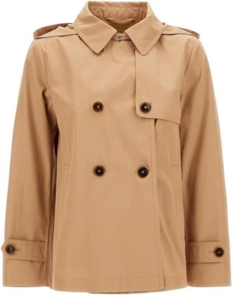Herno Jassen, Dames, Bruin, S, Katoen, Kameel Peacoat in Katoen Gabardine
