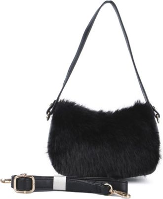 Generic Womens Faux Fur Crossbody Handbag with Zip Closure - Mini Shoulder Bag with Adjustable Strap, Compact PU Handle Purse for Everyday Use (Black)