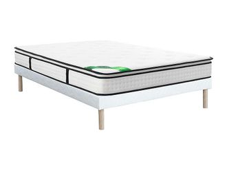 Vente-Unique Conjunto 160 x 200 cm somier tapizado + colch&oacute;n de muelles ensacados 7 zonas con sobrecolch&oacute;n integrado y tejido de bamb&uacute; de 26cm de grosor - MIREZA d