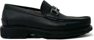 Ferragamo Black Calfskin Slip-On Mens Loafers