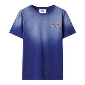 Maison Kitsun&eacute; Camiseta Regular Doble Zorro Desgastada - Tops - Mujer - Azul - XL