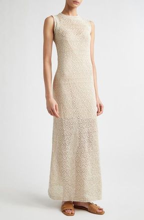 Eleventy Metallic Linen, Cotton & Silk Blend Pointelle Maxi Sweater Dress in Ivory at Nordstrom, Size Xx-Small