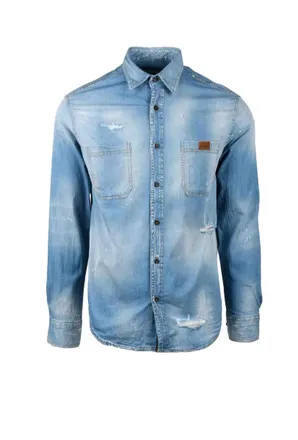 Takeshy Kurosawa Light Blue Cotton Blend Stretch Shirt
