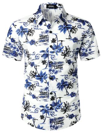 JOGAL Mens Flowers Hawaiian Shirts Short Sleeve Casual Button Down Beach Shirt White CocoFlower 3X-Large