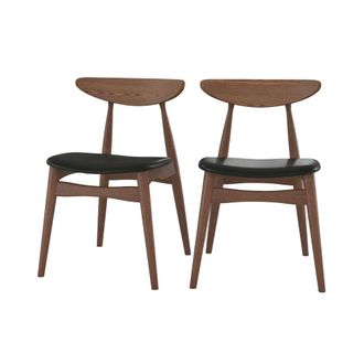 Rendez-Vous Déco Conjunto de 2 sillas de cuero sintético negro y madera de caucho