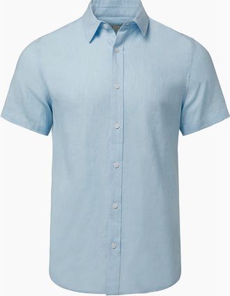 Onia Standard Short Sleeve Linen Shirt in Cool Blue at Nordstrom, Size X-Large S