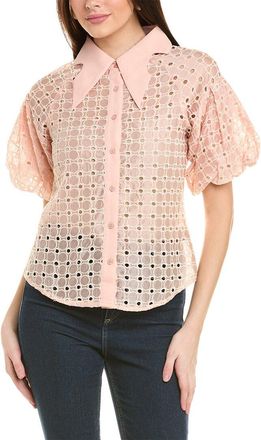 Gracia Wing Collar Circle Embroidered Top