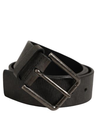 Dolce & Gabbana Calf Leather with Brushed Metal Buckle Belt - Black