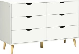 HOMCOM Homcom - C&oacute;moda Con 6 Cajones Y Patas Elevadas Cajonera De Armario Para Dormitorio Sal&oacute;n Estudio Estilo Moderno Antivuelco 120x40x76 Cm Blanco