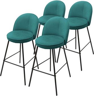ML Design Ml-design 4x Taburetes De Bar Turquesa Oscuro Con Tapizado De Tela, 75cm, Sillas Con Estructura Met&aacute;lica, Asientos De Cocina Con Respaldo Y Reposap&iacute;es