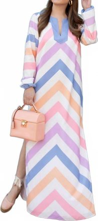 Sail to Sable Striped Caftan Dress In Pastel Striped