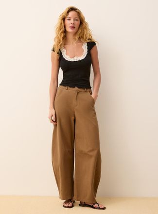 Icone Womens Elastic waist twill barrel-leg pant
