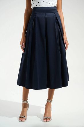 Joseph Ribkoff Stretch Taffeta Flared Skirt With Box Pleats In Midnight Blue