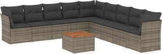 vidaXL Set De Sof&aacute;s De Jard&iacute;n 10 Pzas Con Cojines Rat&aacute;n Sint&eacute;tico Gris Vidaxl