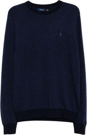 Polo Ralph Lauren Round-neck Knitwear, male, Blue, S, Navy Blue Jacquard Jumper Embroidered Logo