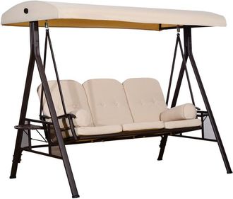 OUTSUNNY Columpio Balanc&iacute;n De Jard&iacute;n De 3 Plazas Con Techo Parasol 2 Cojines Bandeja Para Bebidas Marco De Metal Terraza Exterior Carga 360kg 208x121x172 Cm