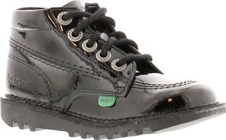 Kickers Younger Girls Ankle Boots Hi Zip Leather With Lace and Zip black patent - Size UK 11 Kids