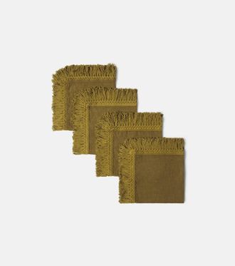ONCE MILANO Set of 4 fringed linen napkins