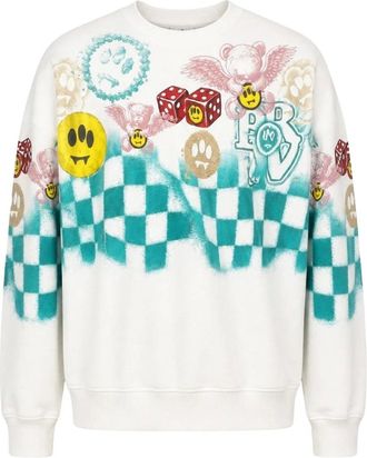 Barrow Barrow - Checkerboard Graphic Sweatshirt - Heren - Sweatshirts & Hoodies - Wit - Maat: L Katoen