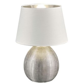Reality Reality Leuchten - L&aacute;mpara Base Cer&aacute;mica Plata Pantalla Luxor Blanco &Oslash;24 Cm Trio Lighting