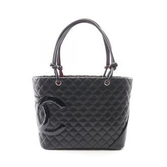 Chanel Black Leather Patent Leather Handbag Tote Bag (Pre-Owned)