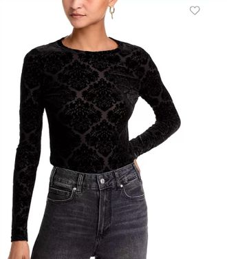 Paige Chelle Velvet Burnout Long Sleeve Top In Black